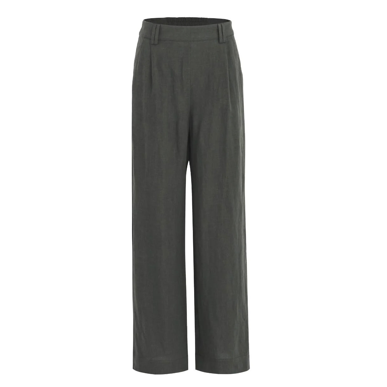 Bestow Dark Olive Linen Wide Leg Pants