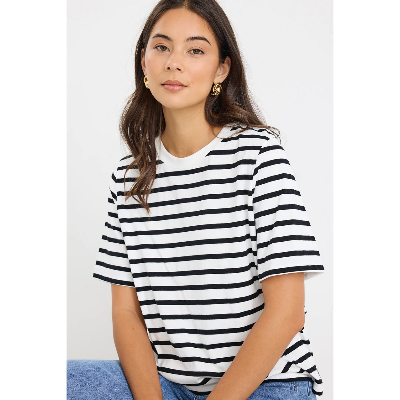 Binding Black White Stripe Boxy Fit Tee
