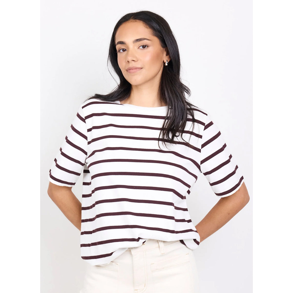 Binding Chocolate White Stipe Boxy Tee