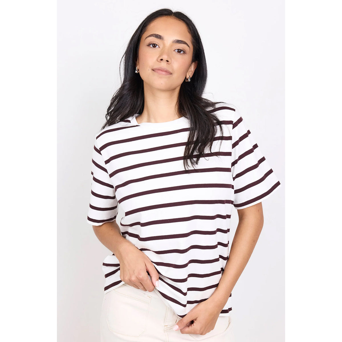 Binding Chocolate White Stipe Boxy Tee