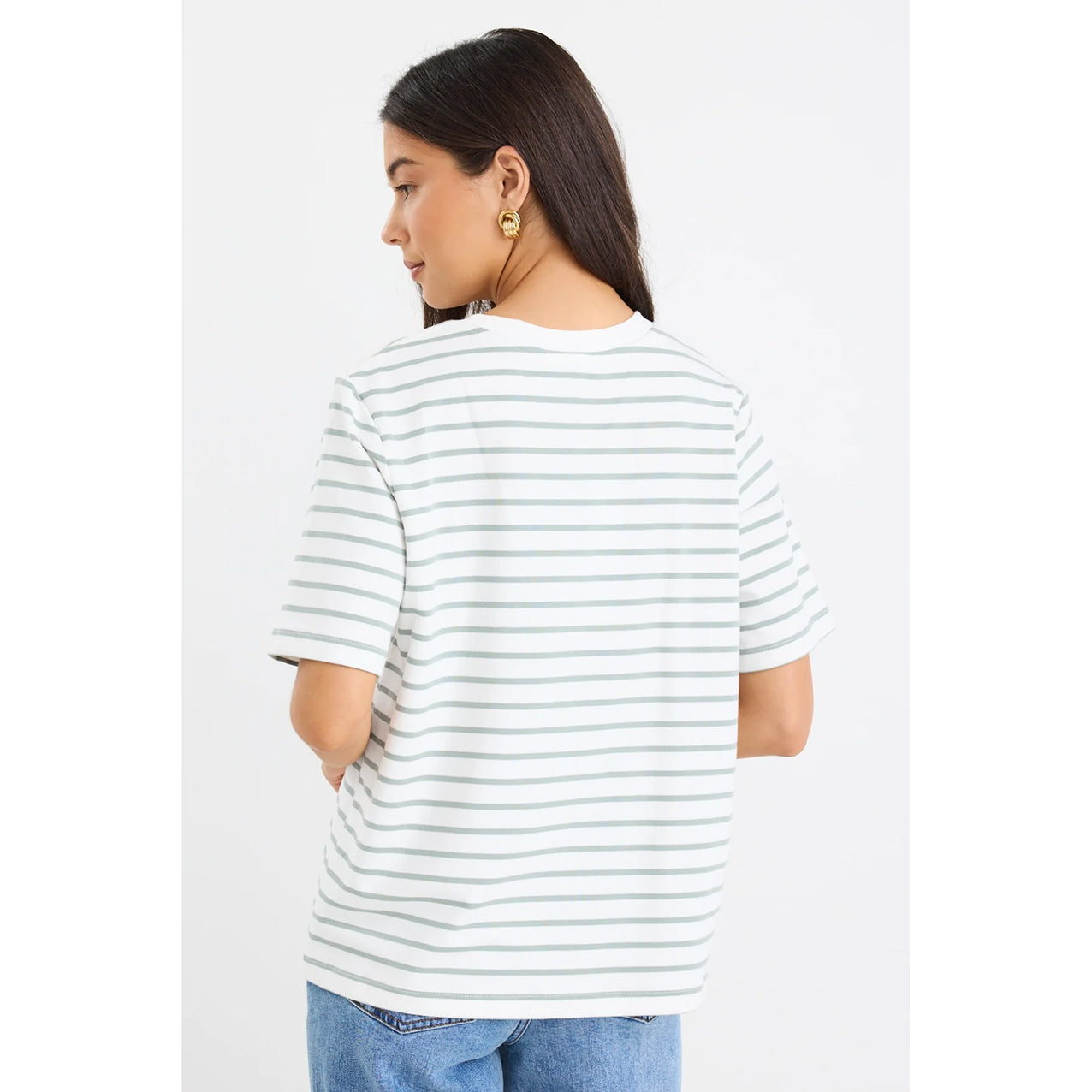 Binding Khaki White Stripe Boxy Fit Tee