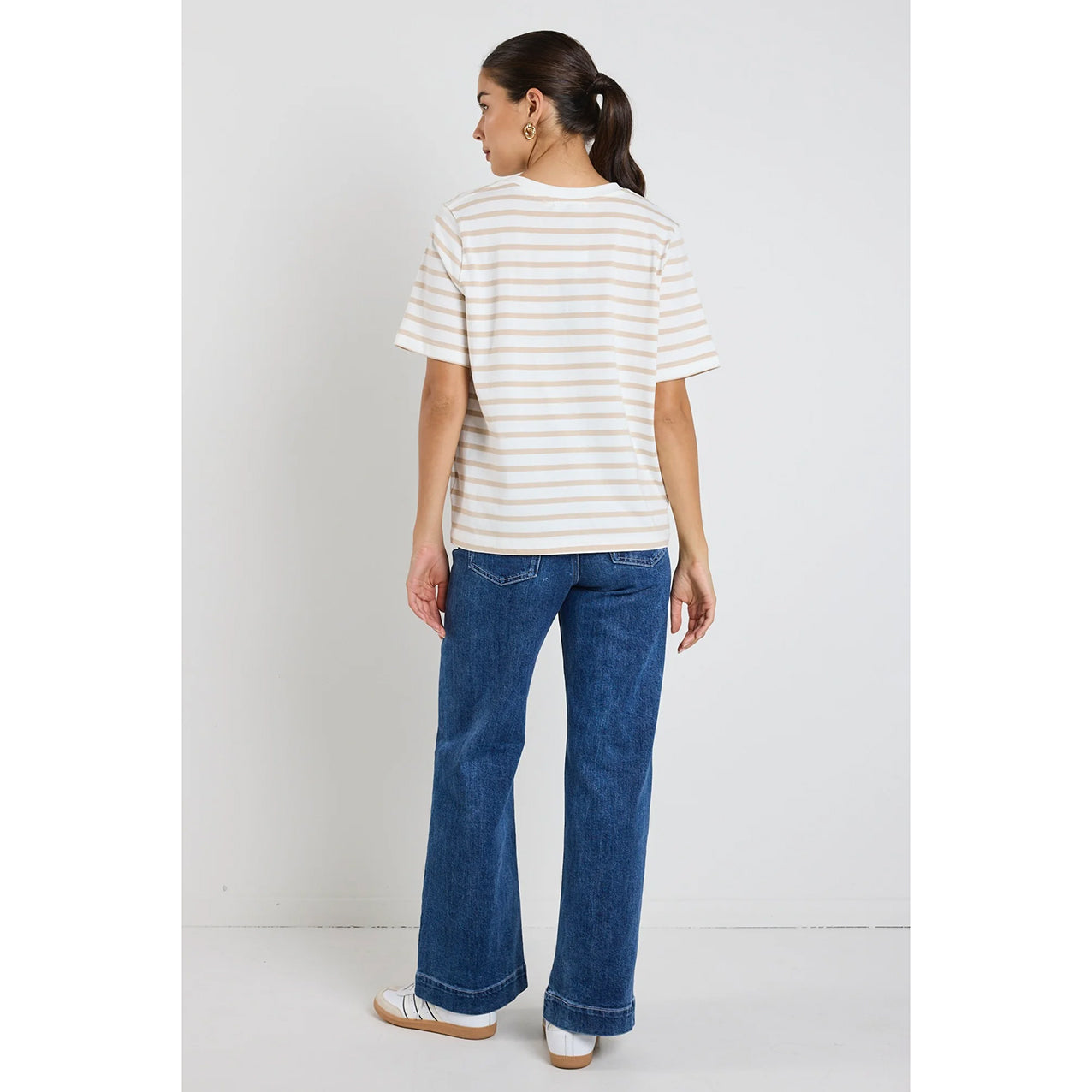 Binding White Natural Stripe Boxy Fit Tee