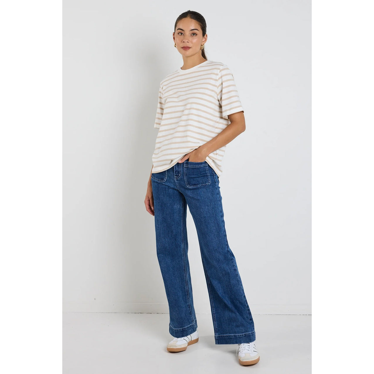 Binding White Natural Stripe Boxy Fit Tee