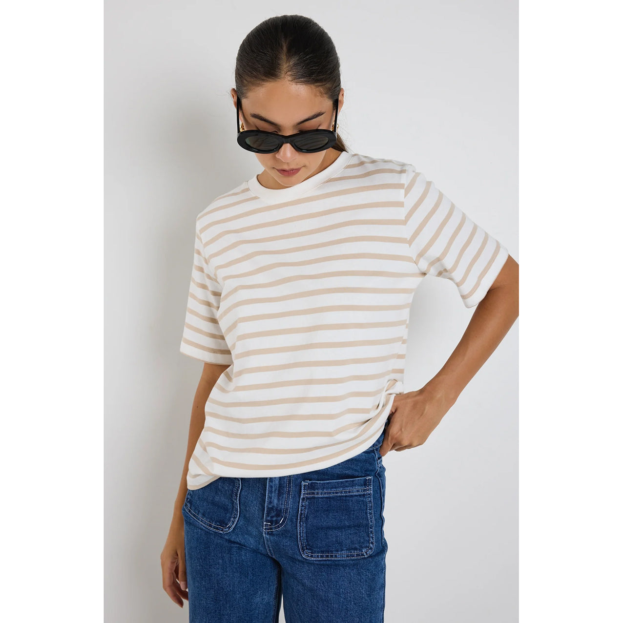 Binding White Natural Stripe Boxy Fit Tee