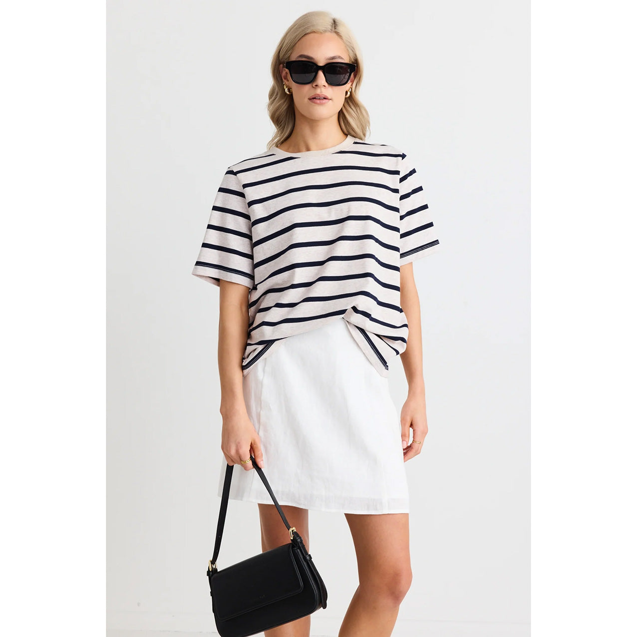 Binding Ecru Navy Stripe Box Tee