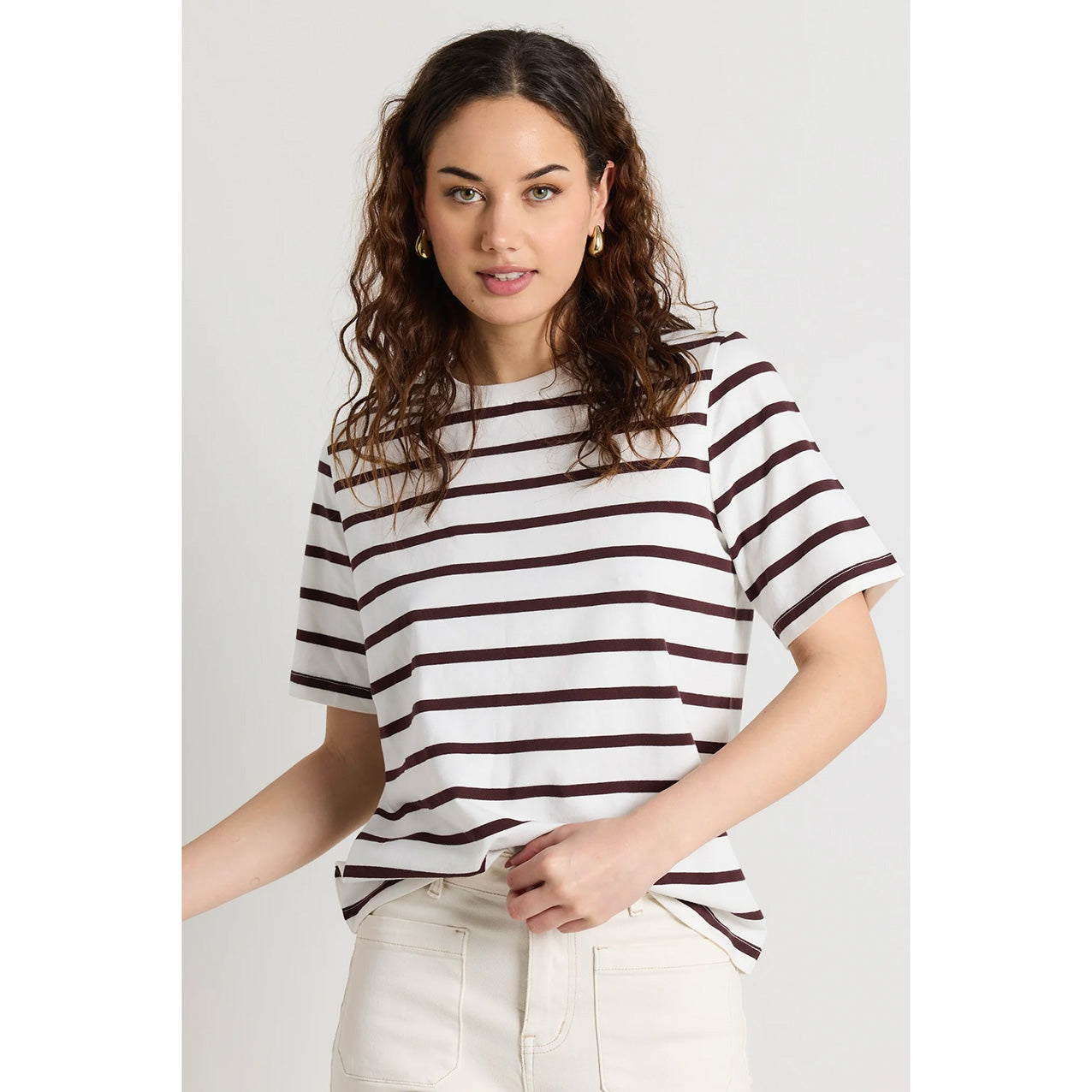 Binding Chocolate/White Stripe Box Tee