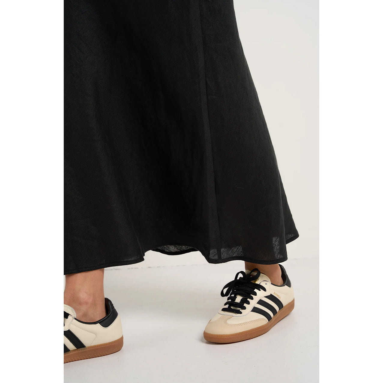 Bliss Black Linen Bias Midi Skirt