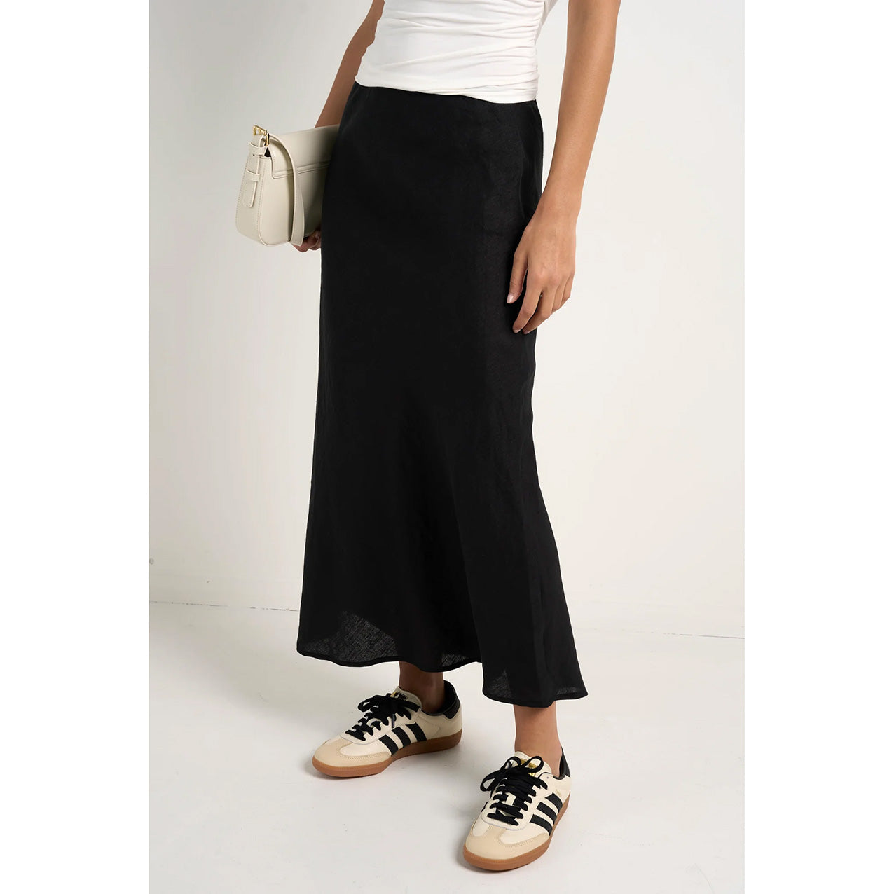 Bliss Black Linen Bias Midi Skirt