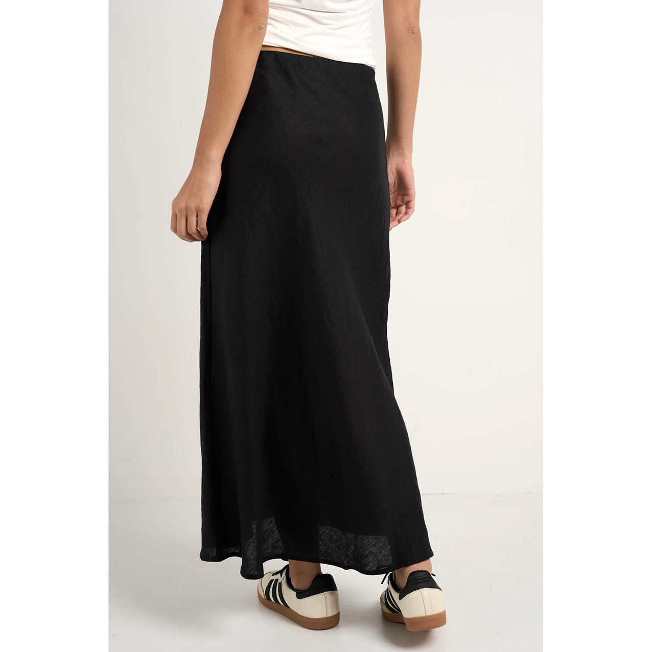 Bliss Black Linen Bias Midi Skirt