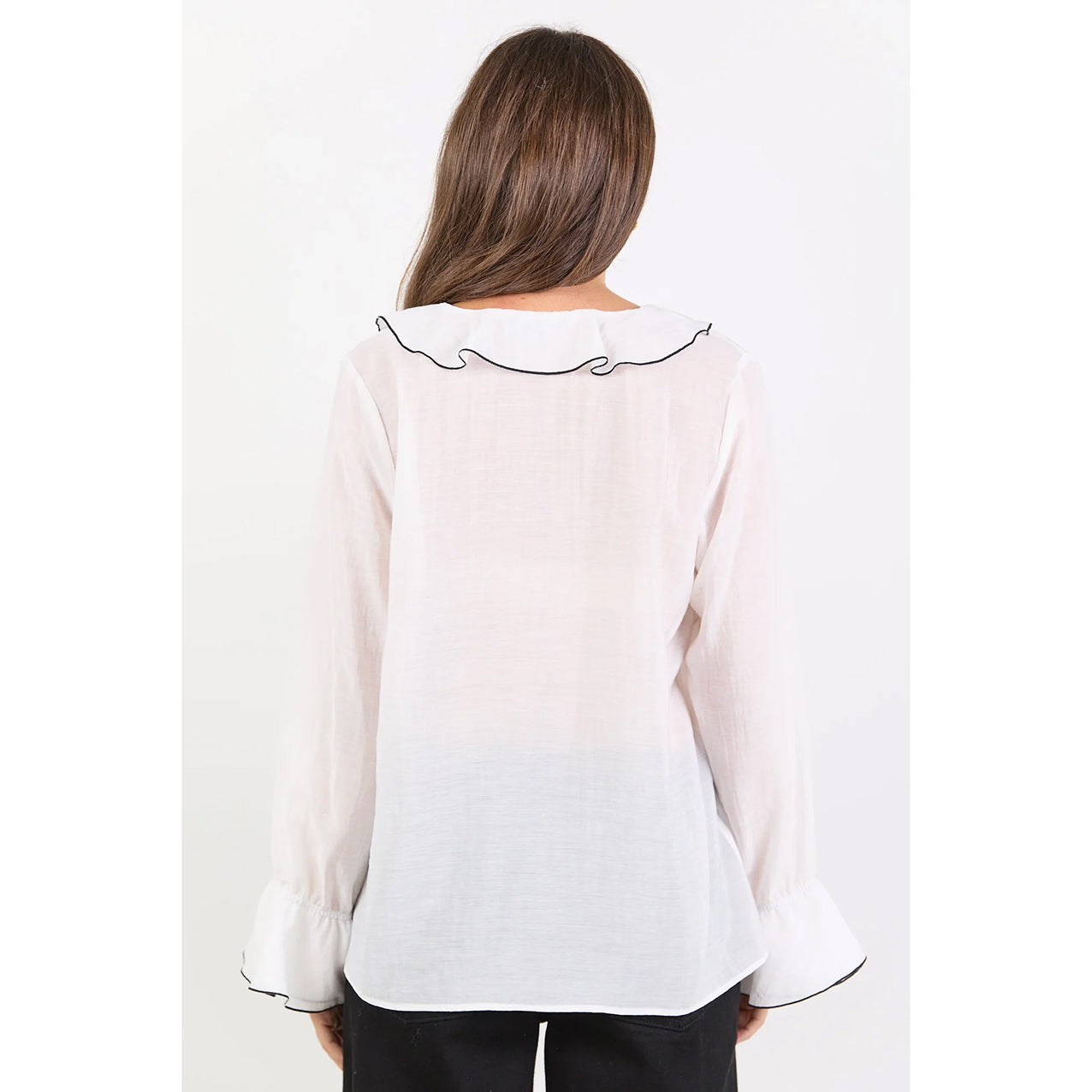Bohemian Ivory Black Trim Sheer Blouse