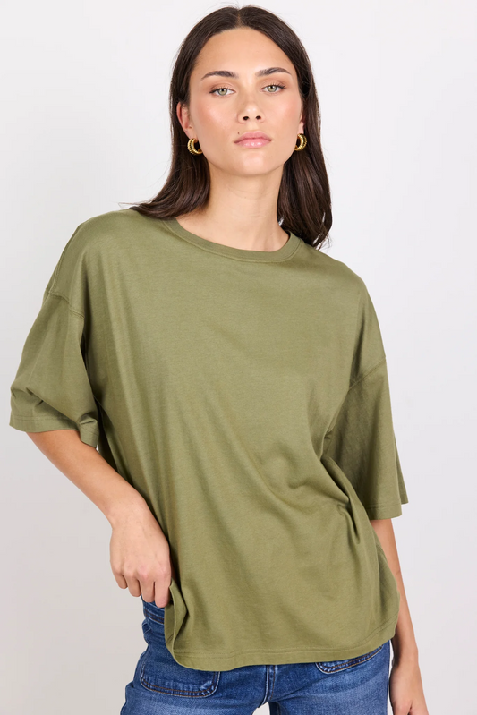 Boyfriend Washed Khaki Oversized Tee