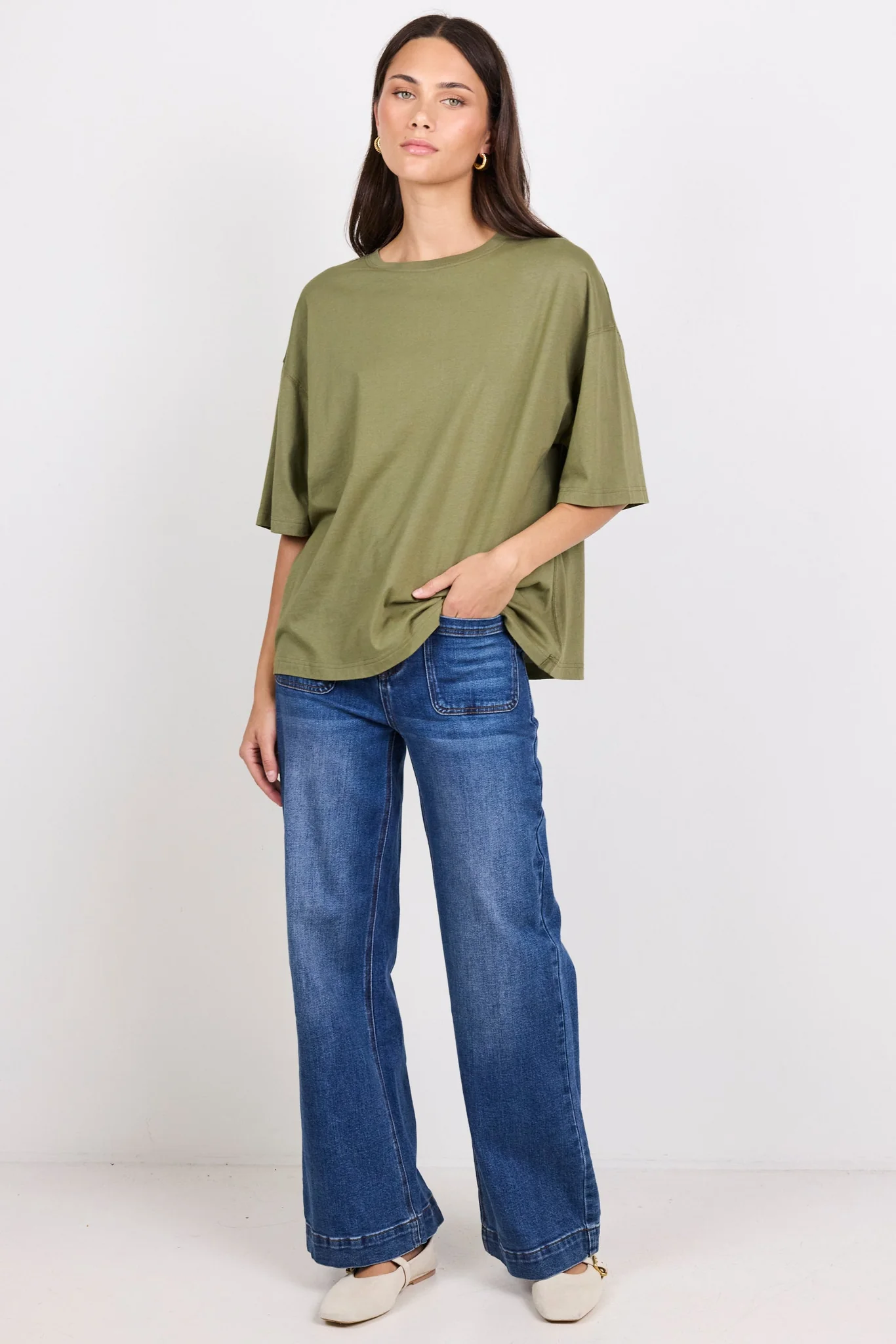 Boyfriend Washed Khaki Oversized Tee