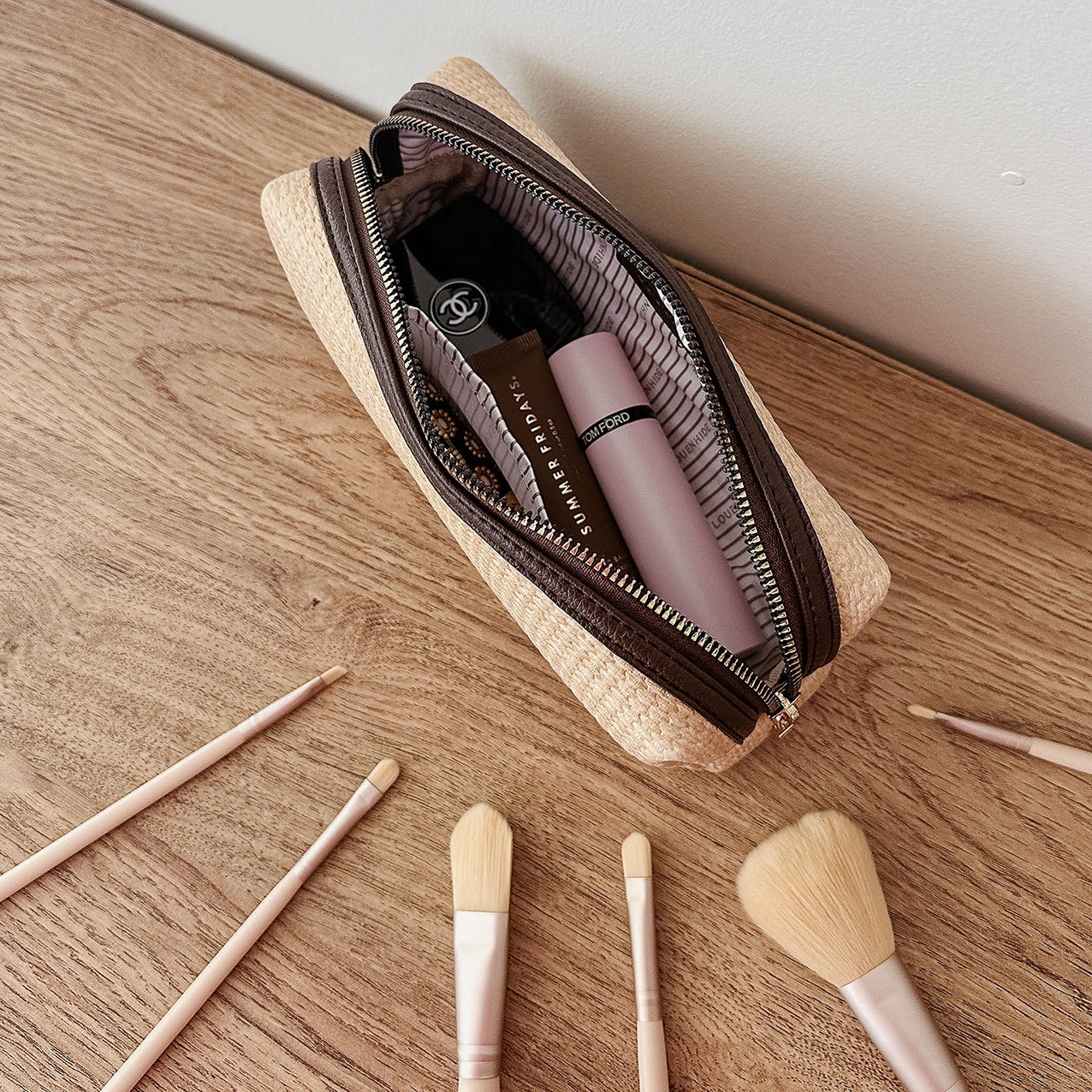 Brianna Makeup Bag Natural/Chocolate