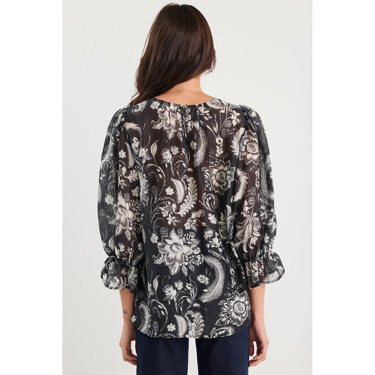 Briefly Black Scrolling Foliage Top