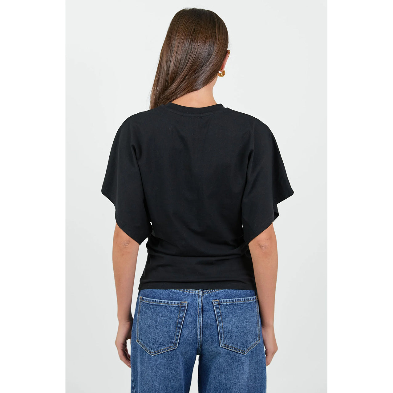 Cadence Black Cotton Gathered Waist Tee