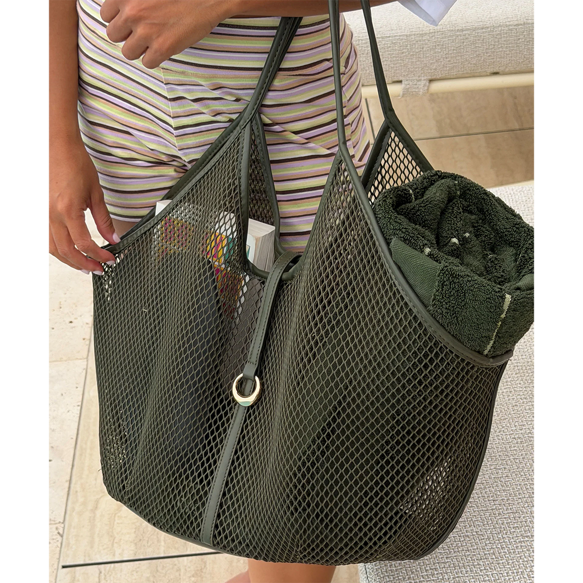 Calypso Mesh Tote Bag Olive