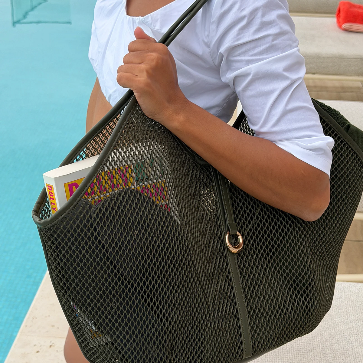 Calypso Mesh Tote Bag Olive