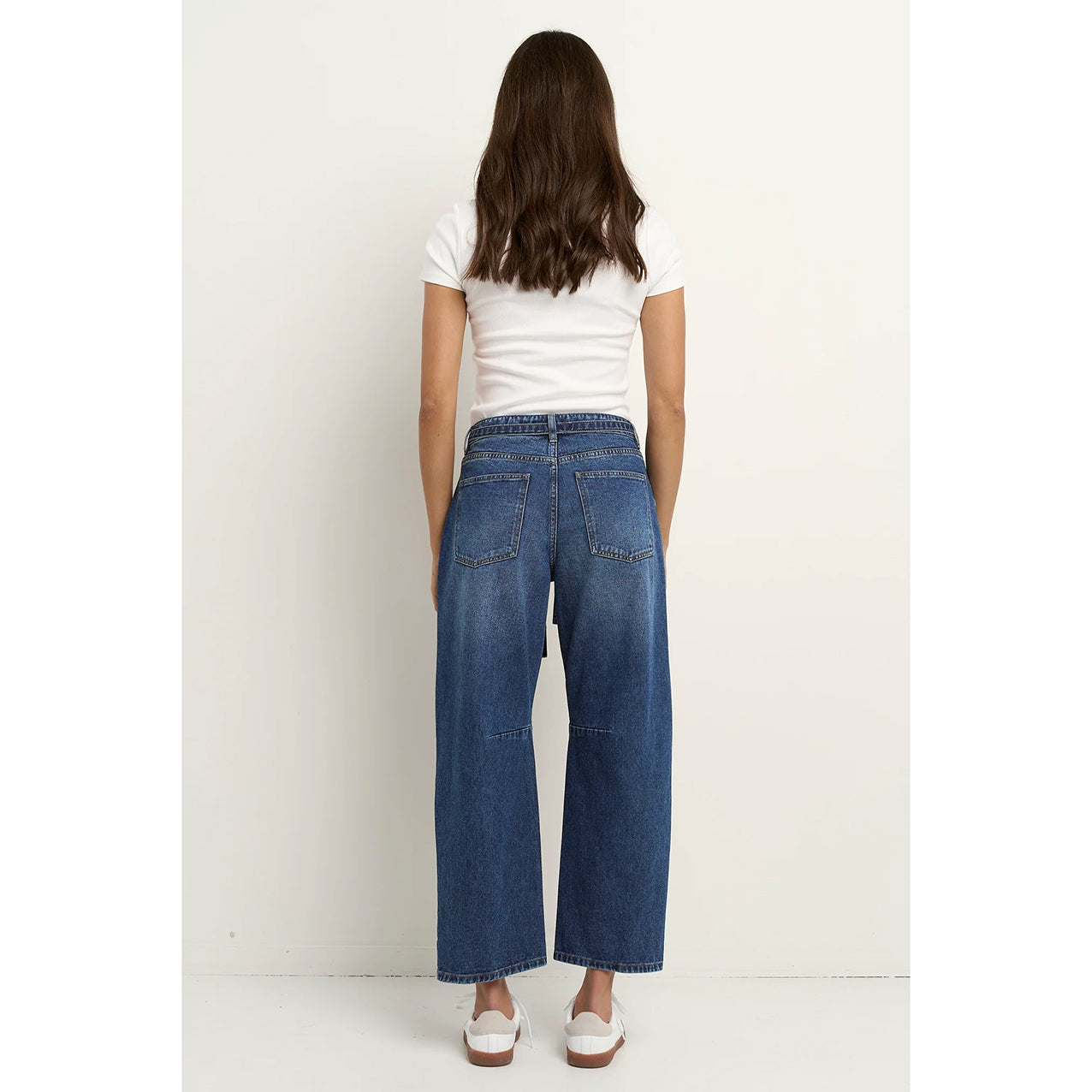 Campus Deep Blue Tie Waist Barrel Jeans