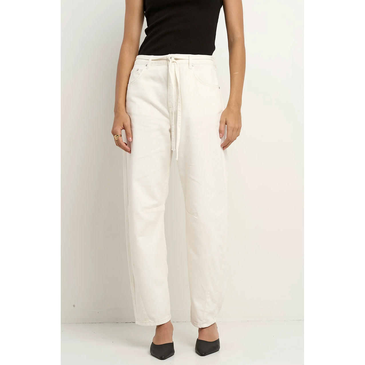 Campus Ecru Tie Waist Barrel Jeans