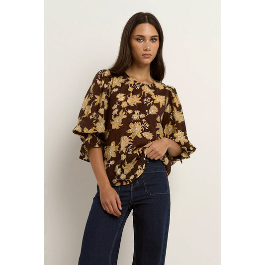 Candid Chocolate Khaki Floral Top