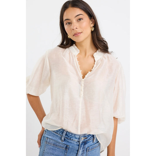 Closure Ivory Sheer High Neck Buttoned Top
