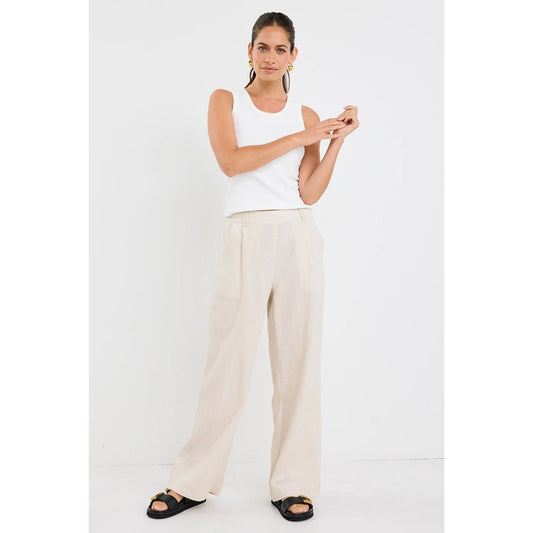 Bestow Pumice Linen  Elastic Back Wide Leg Pants