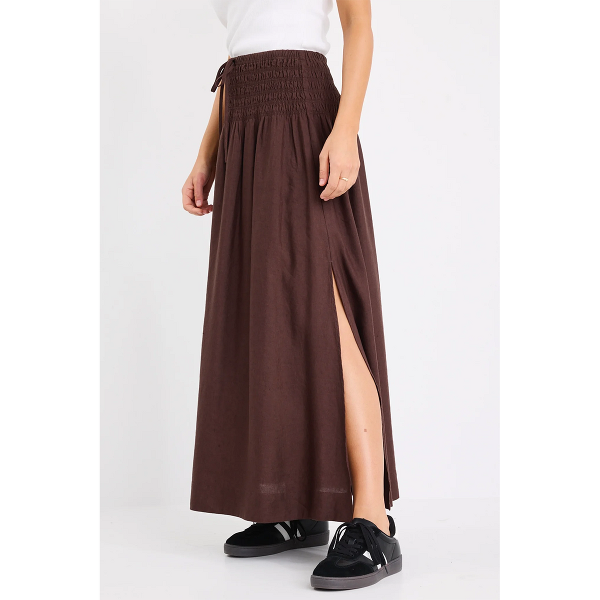 Byron Chocolate Linen Blend Maxi Skirt