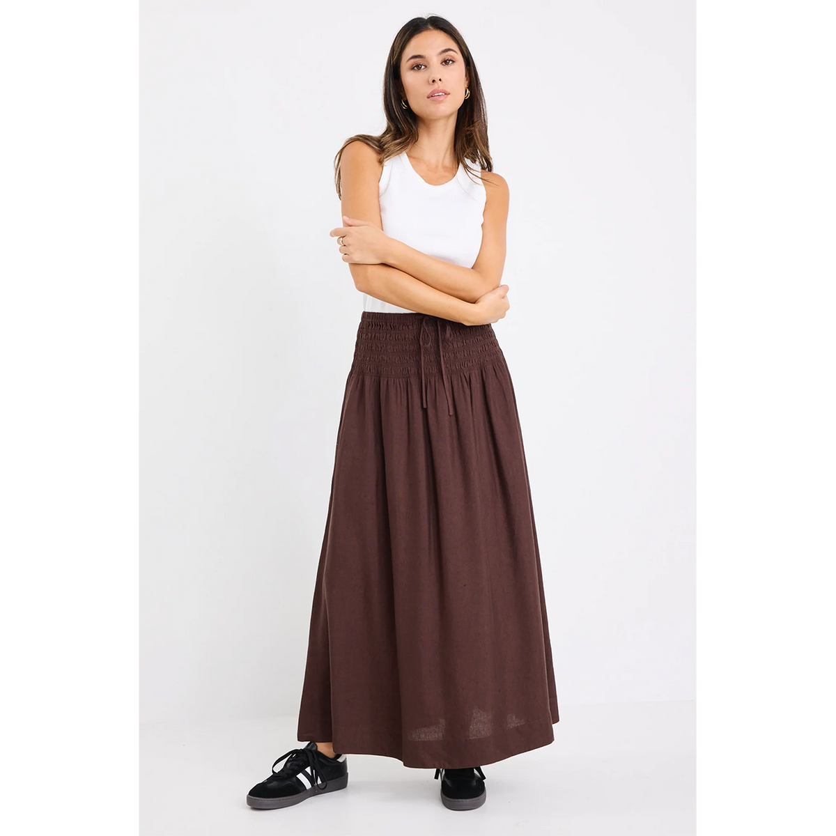Byron Chocolate Linen Blend Maxi Skirt