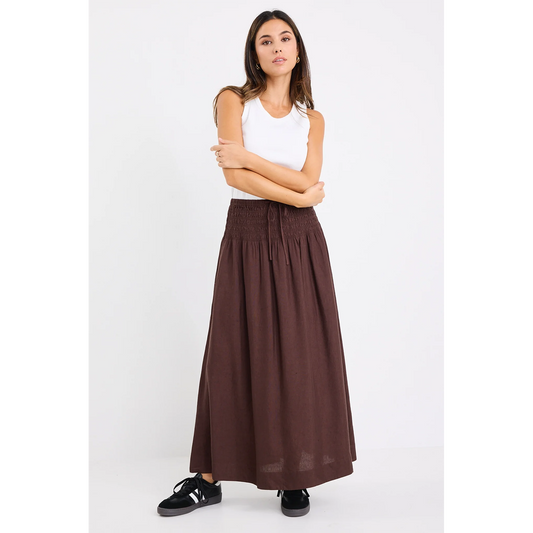 Byron Chocolate Linen Blend Maxi Skirt