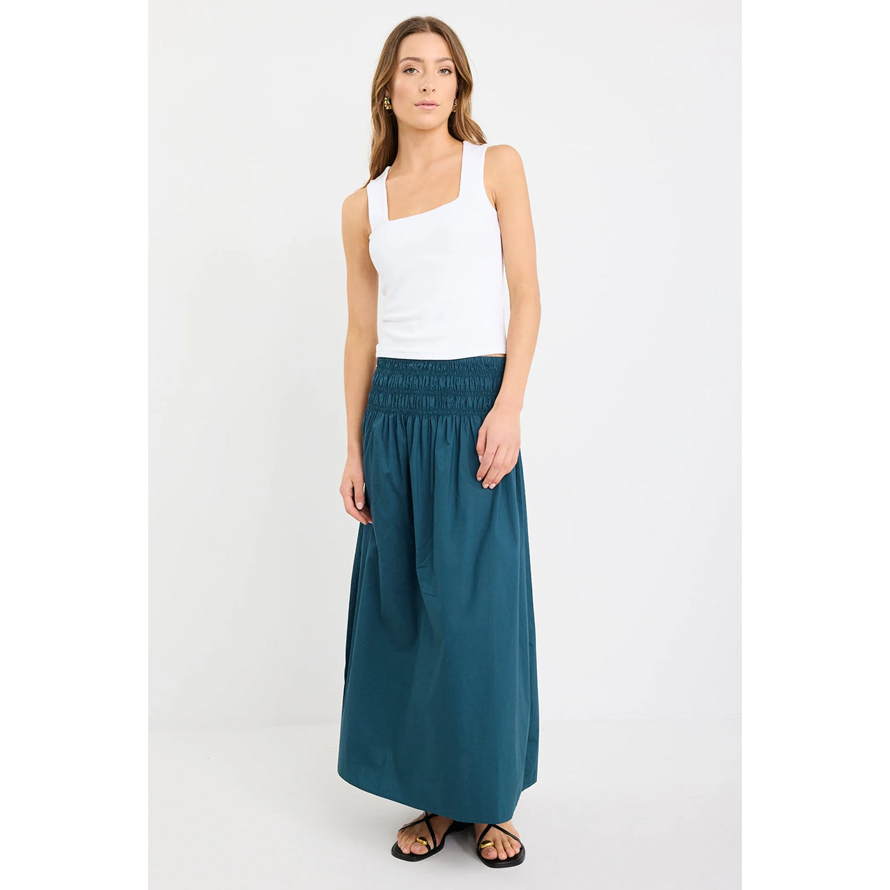 Entourage Petrol Shirred Waist Skirt