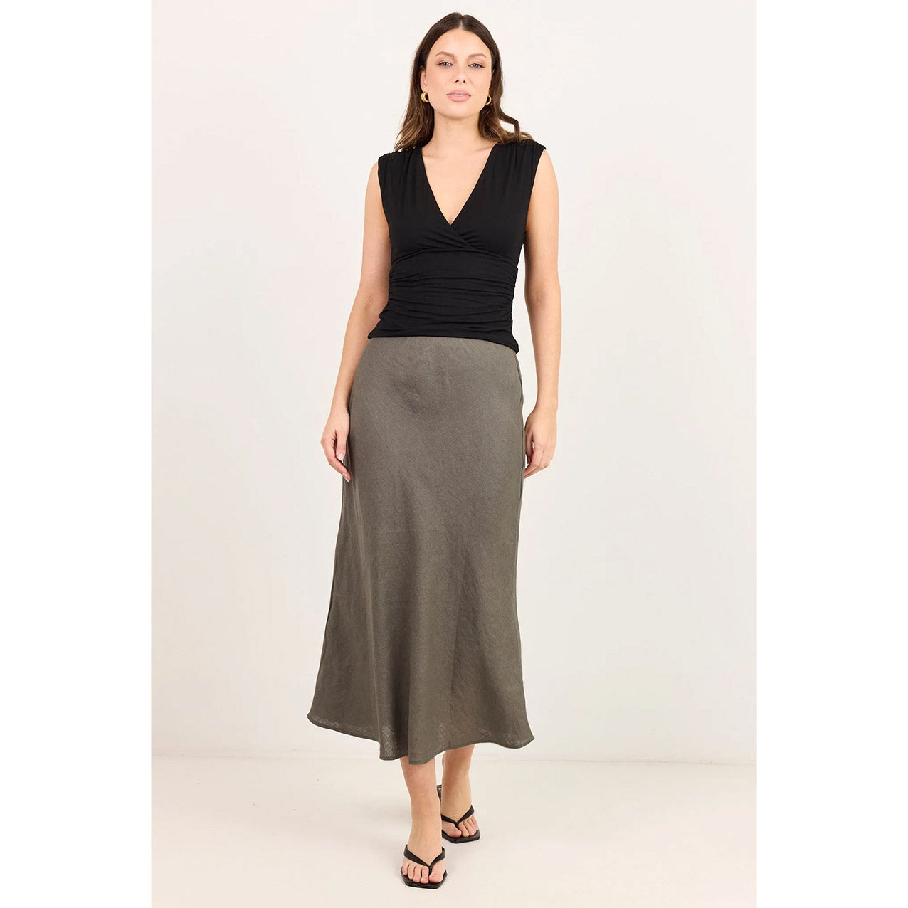 Bliss Dark Olive Linen Skirt