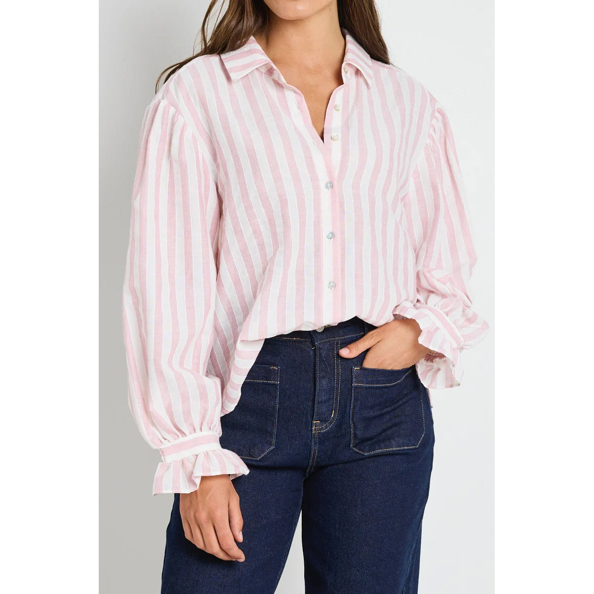 Connection Pink Stripe Button Front Blouse