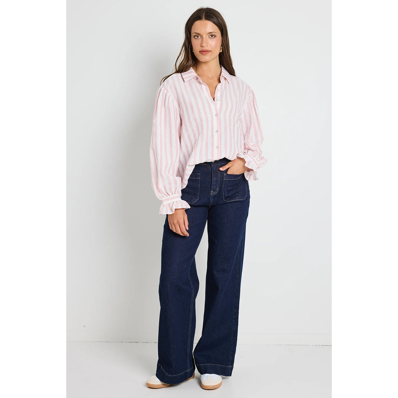 Connection Pink Stripe Button Front Blouse