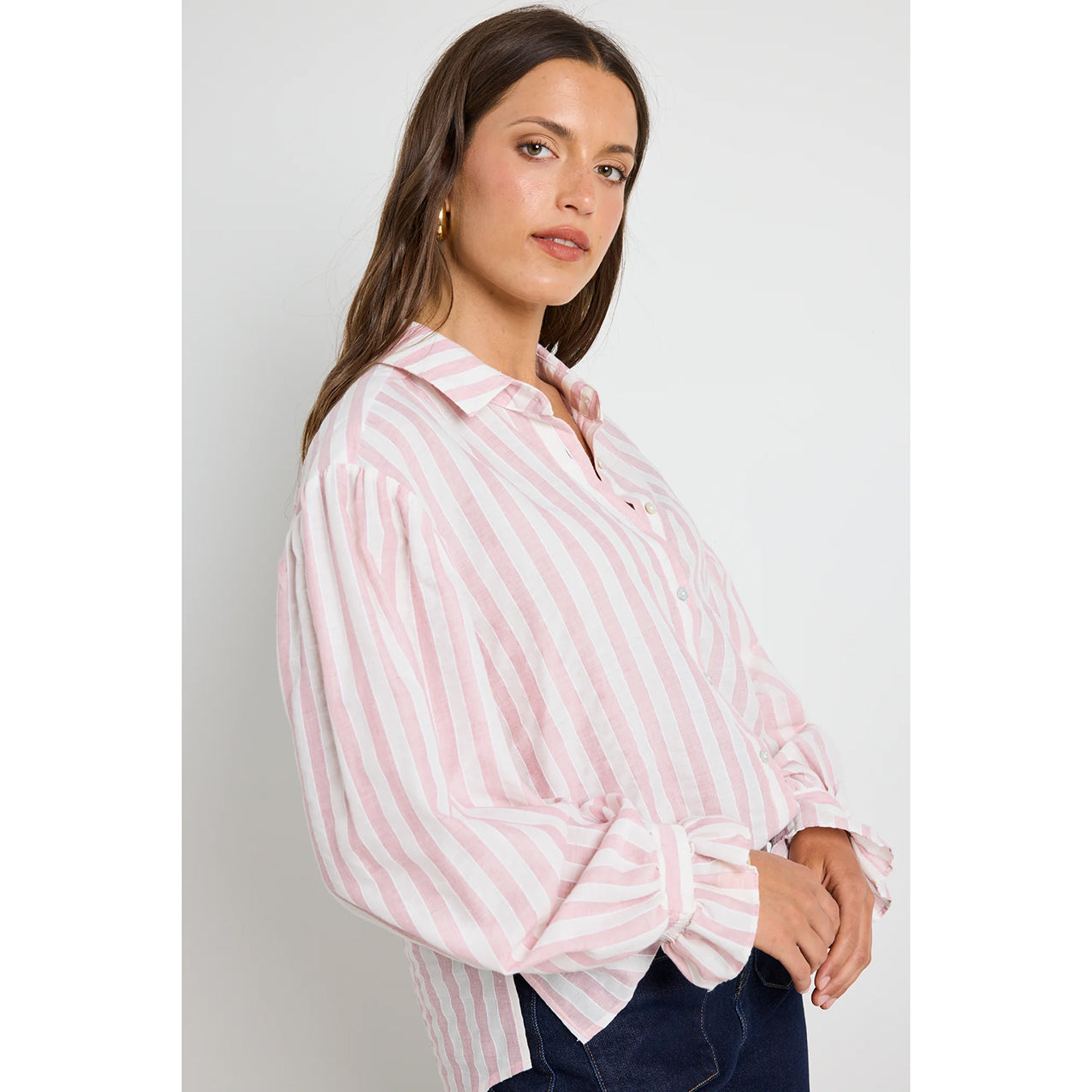 Connection Pink Stripe Button Front Blouse