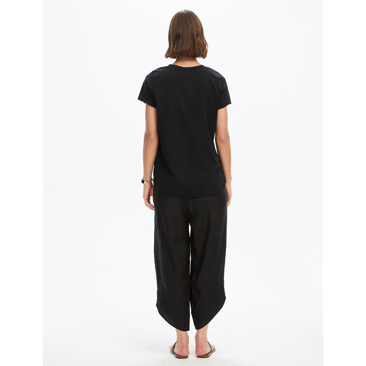 Cotton Contrast Trim Linen Top Black