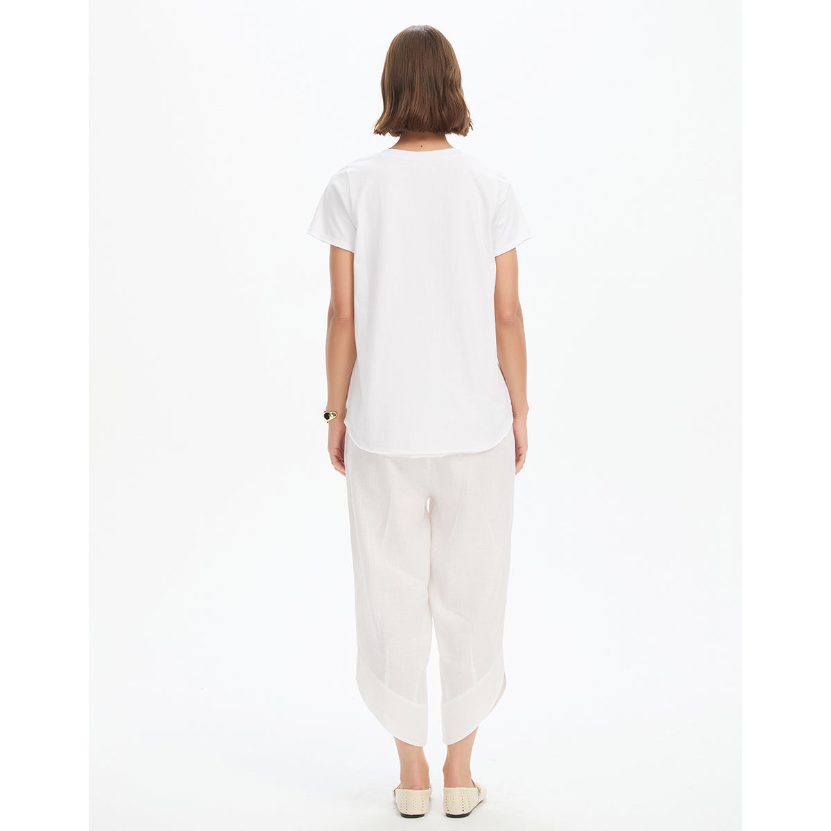 Cotton Contrast Trim Linen Top White