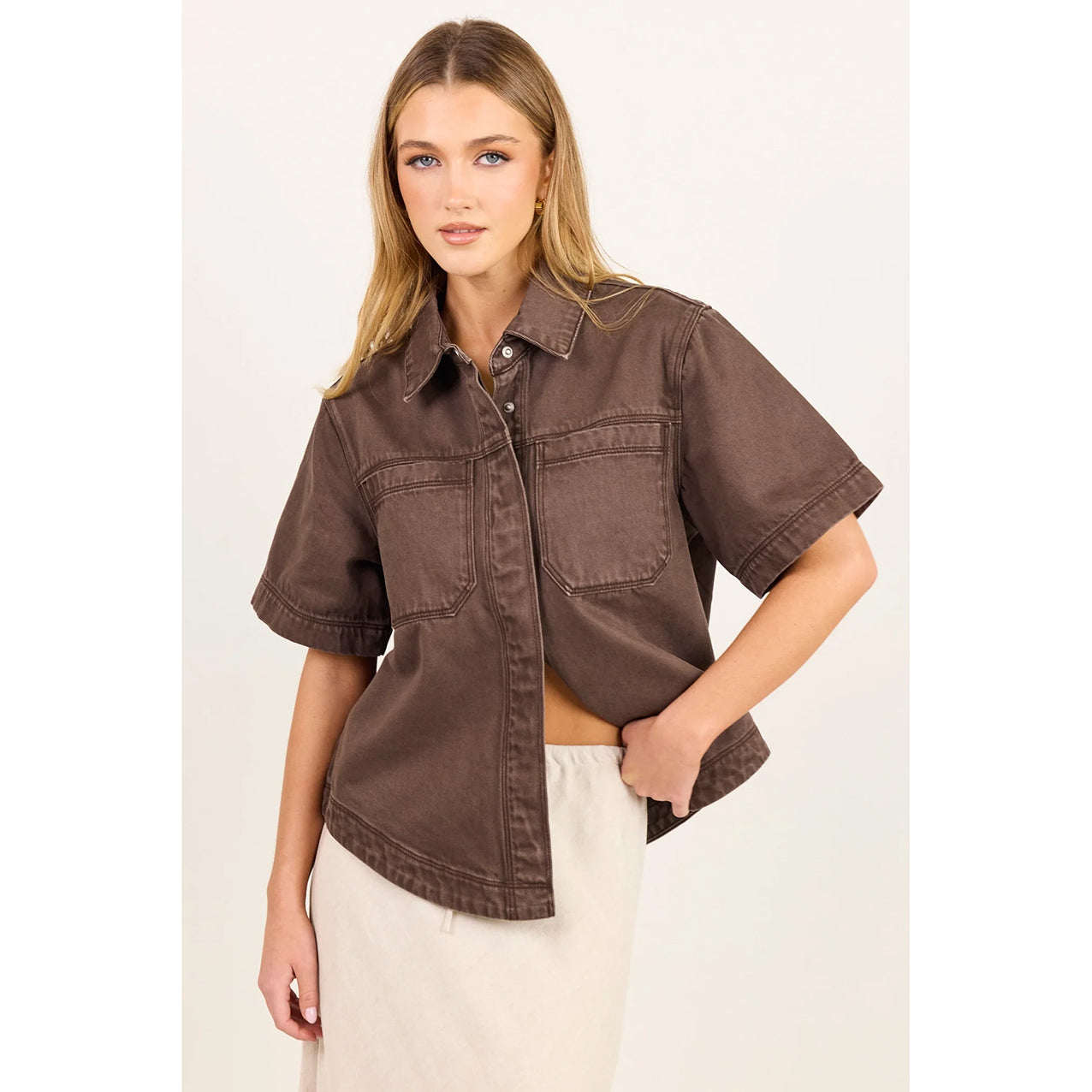 Crucial Mocha Denim Shacket