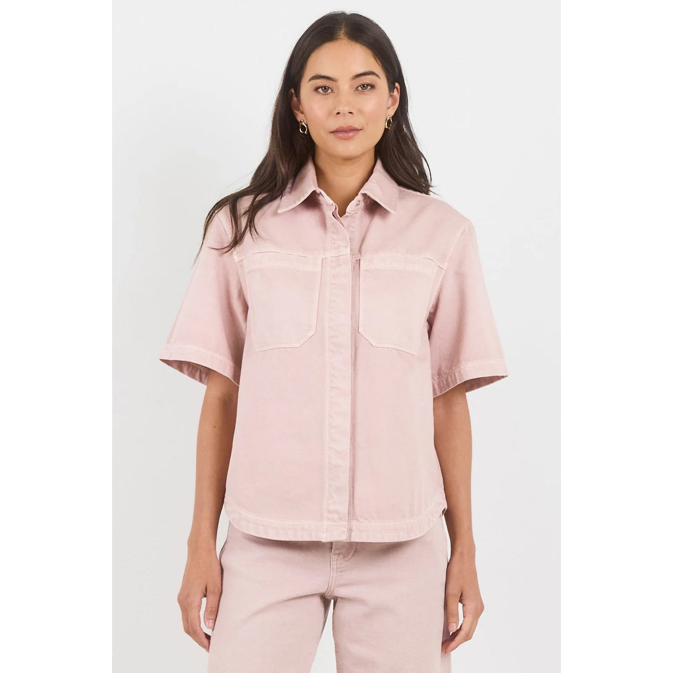 Crucial Pink Denim Short Sleeve Shacket