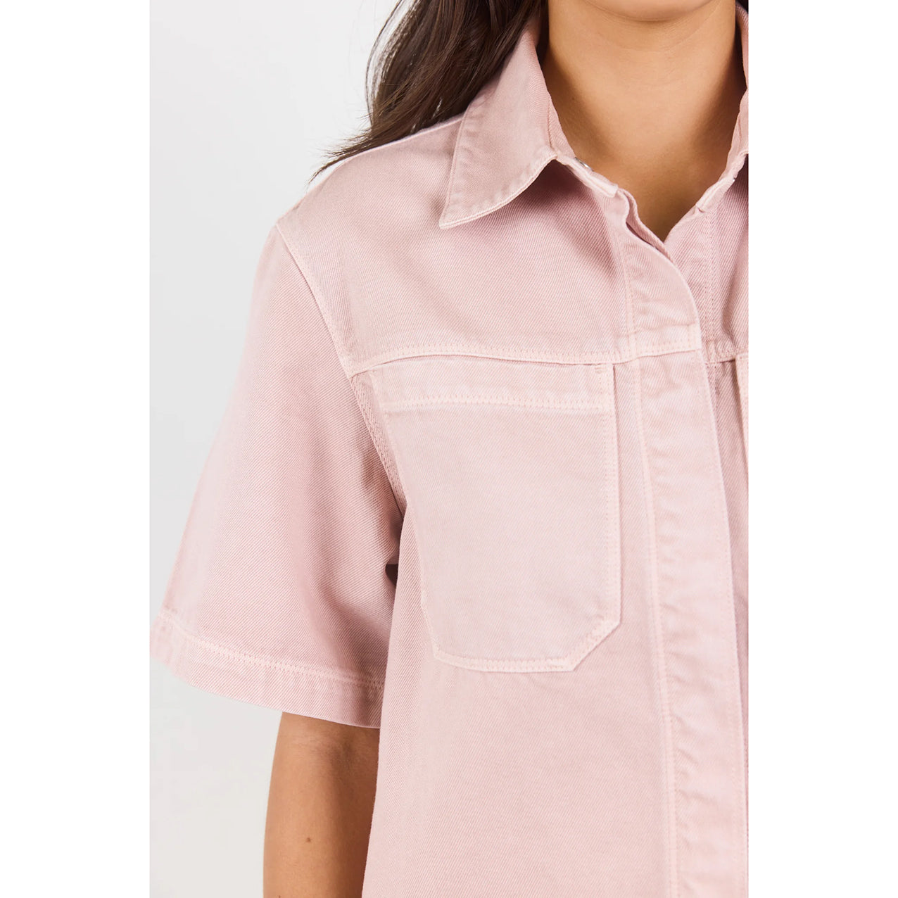 Crucial Pink Denim Short Sleeve Shacket