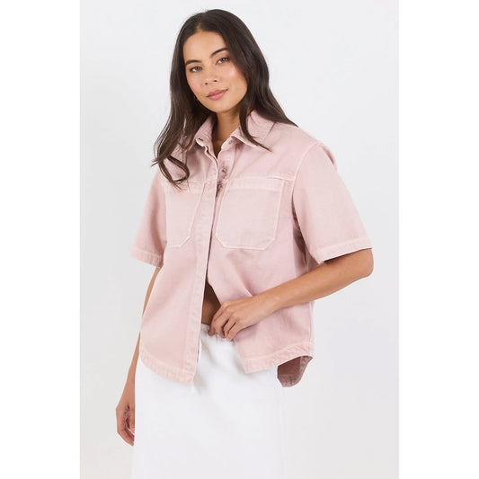 Crucial Pink Denim Short Sleeve Shacket