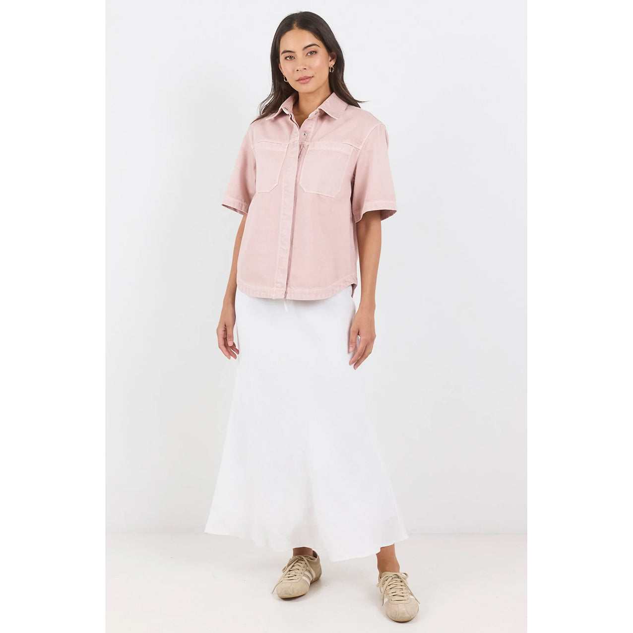 Crucial Pink Denim Short Sleeve Shacket