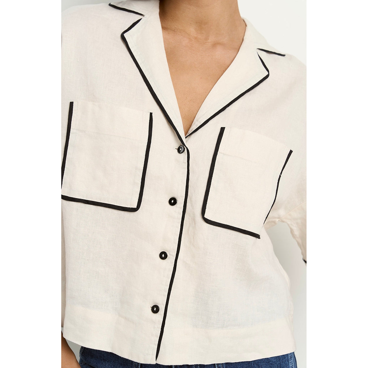 Culture Cream Black Trim Linen Boxy SS Shirt