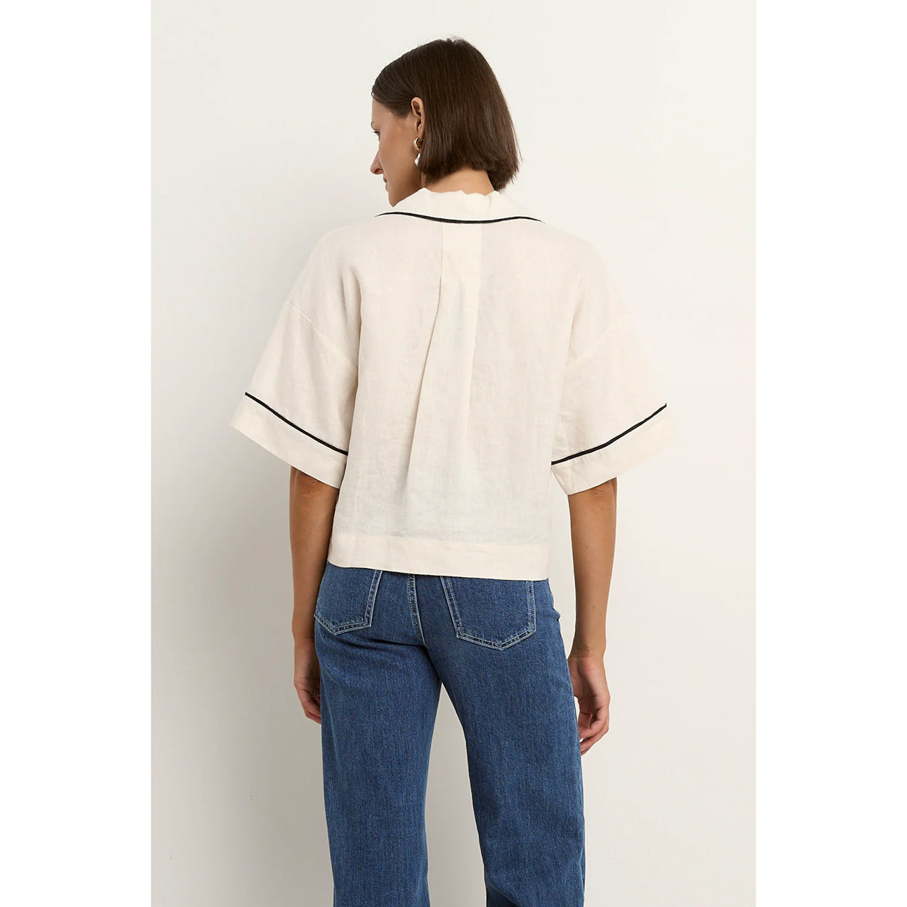 Culture Cream Black Trim Linen Boxy SS Shirt