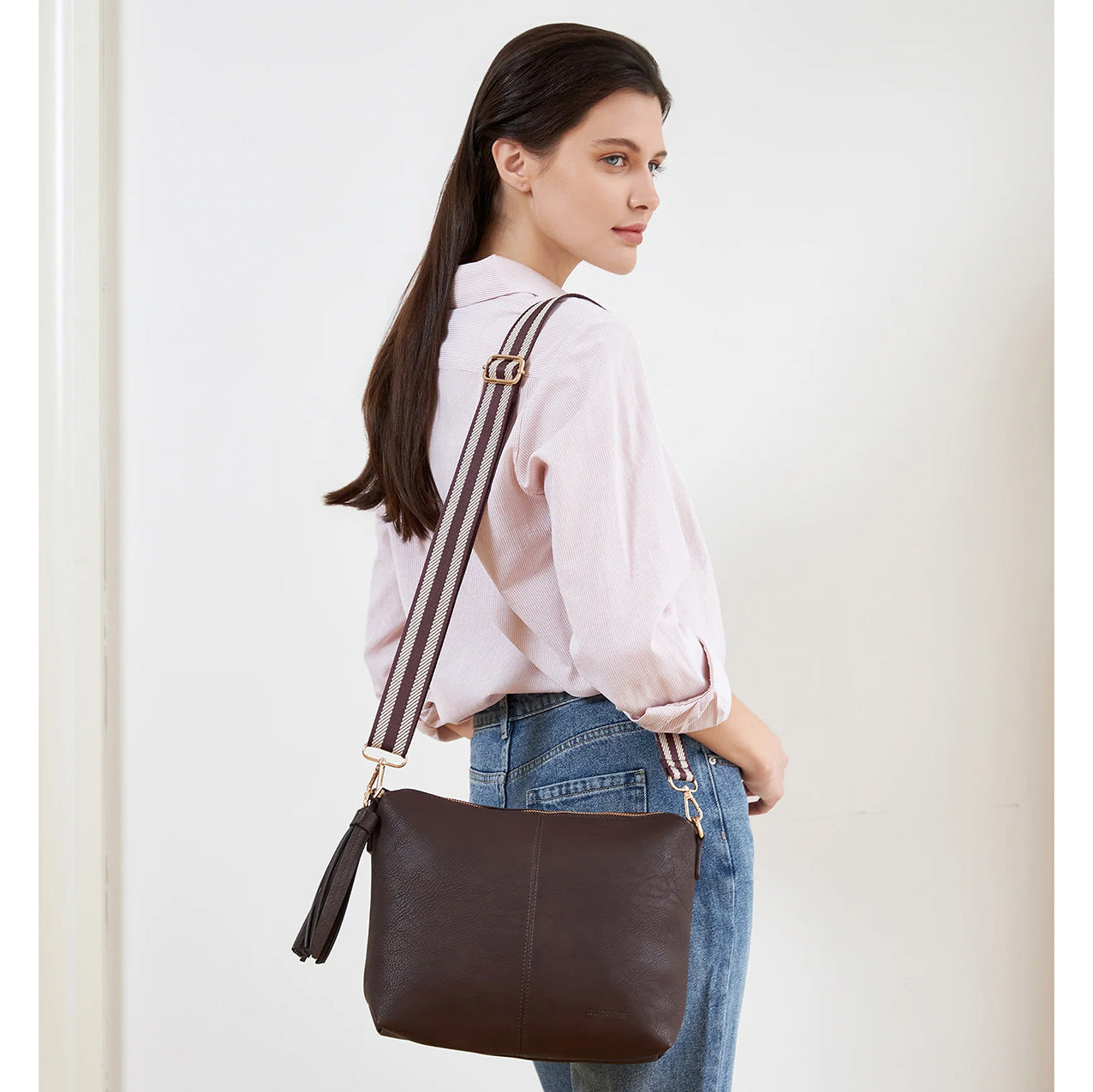 Daisy Stripe Crossbody Bag Chocolate