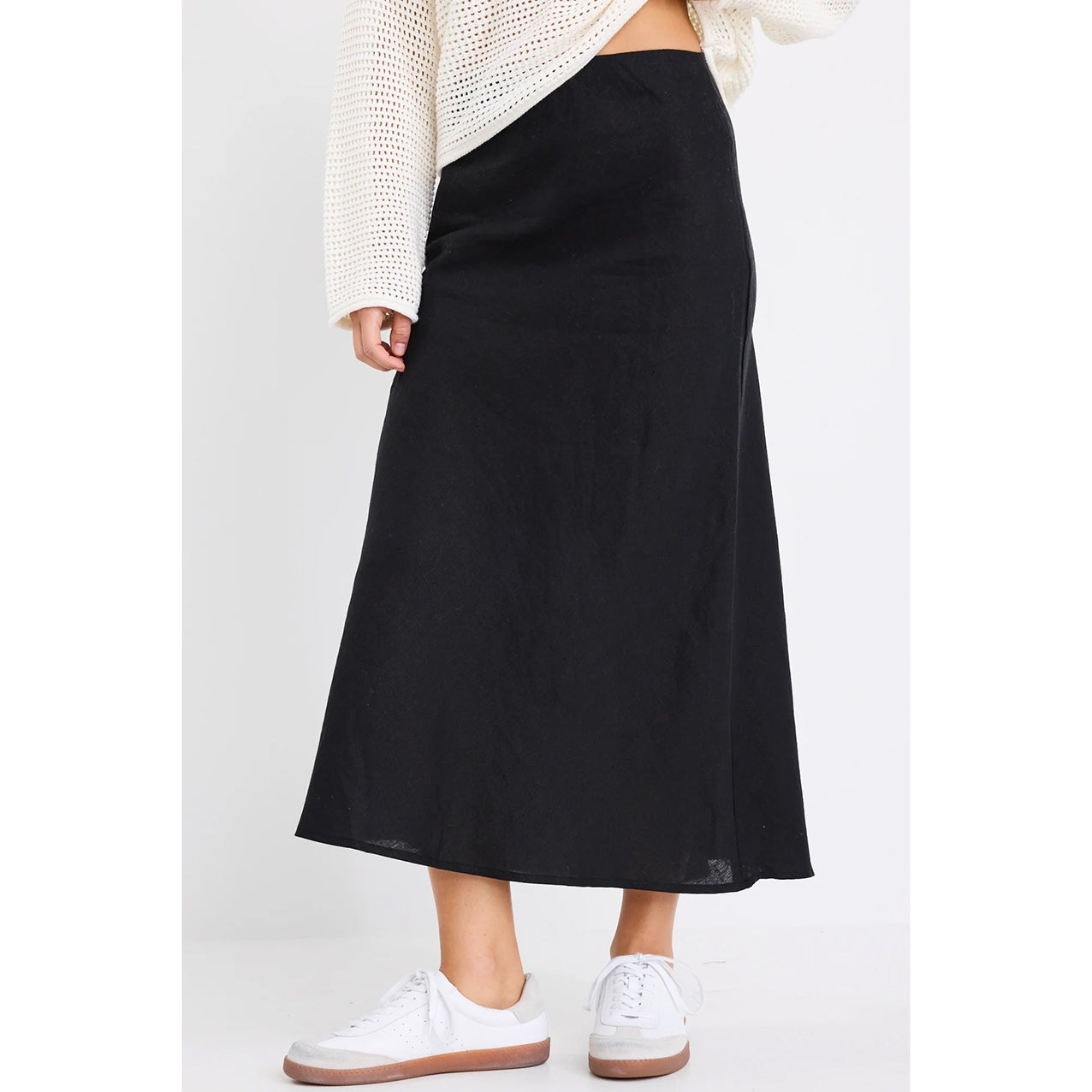 Bliss Black Linen Bias Midi Skirt