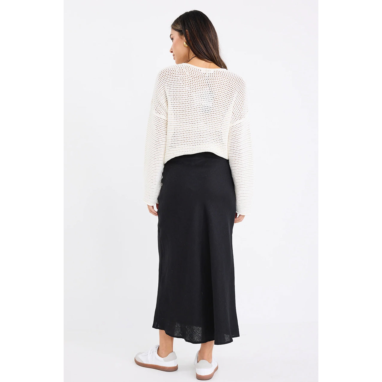 Bliss Black Linen Bias Midi Skirt