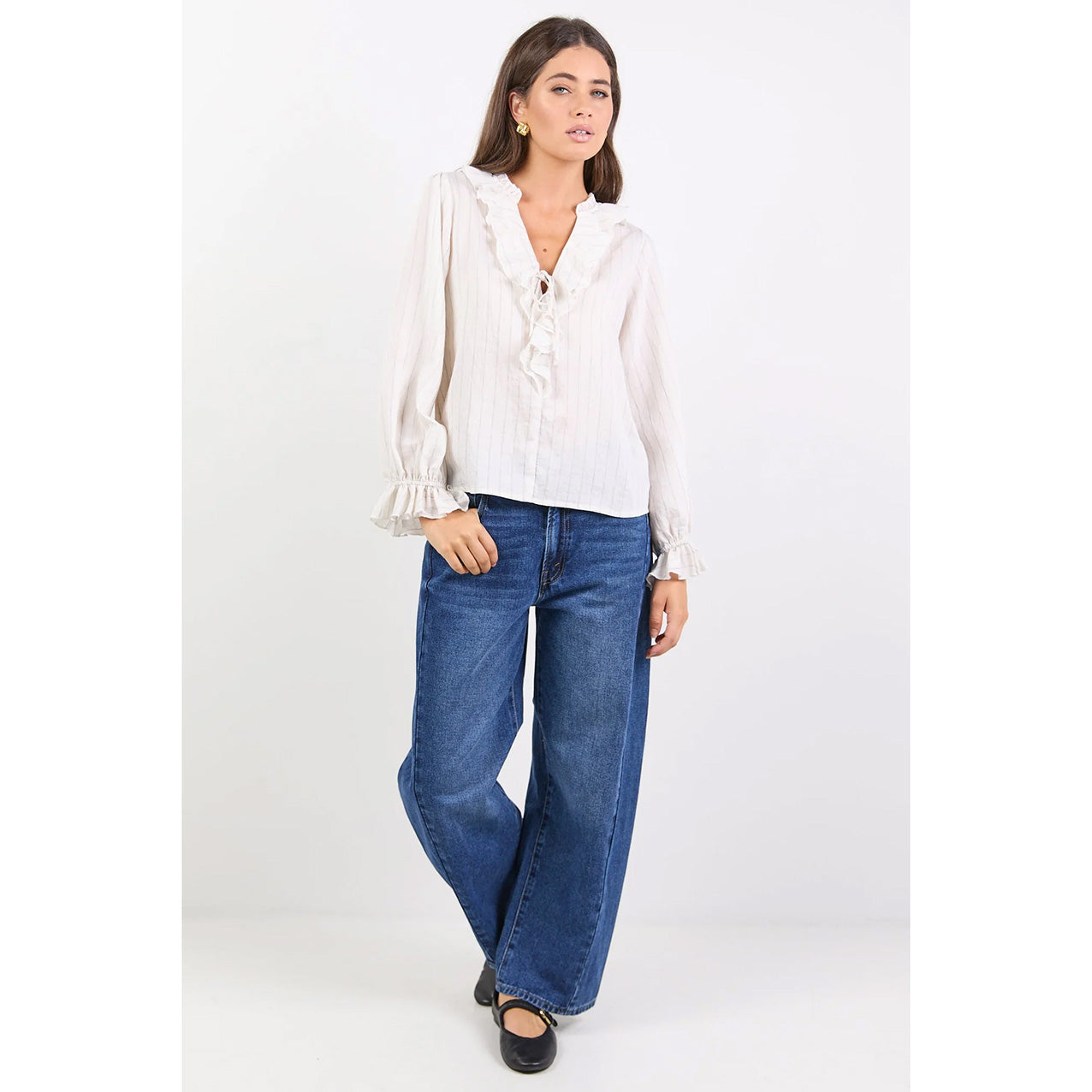Decorate Ivory Black Stripe Frill Shirt