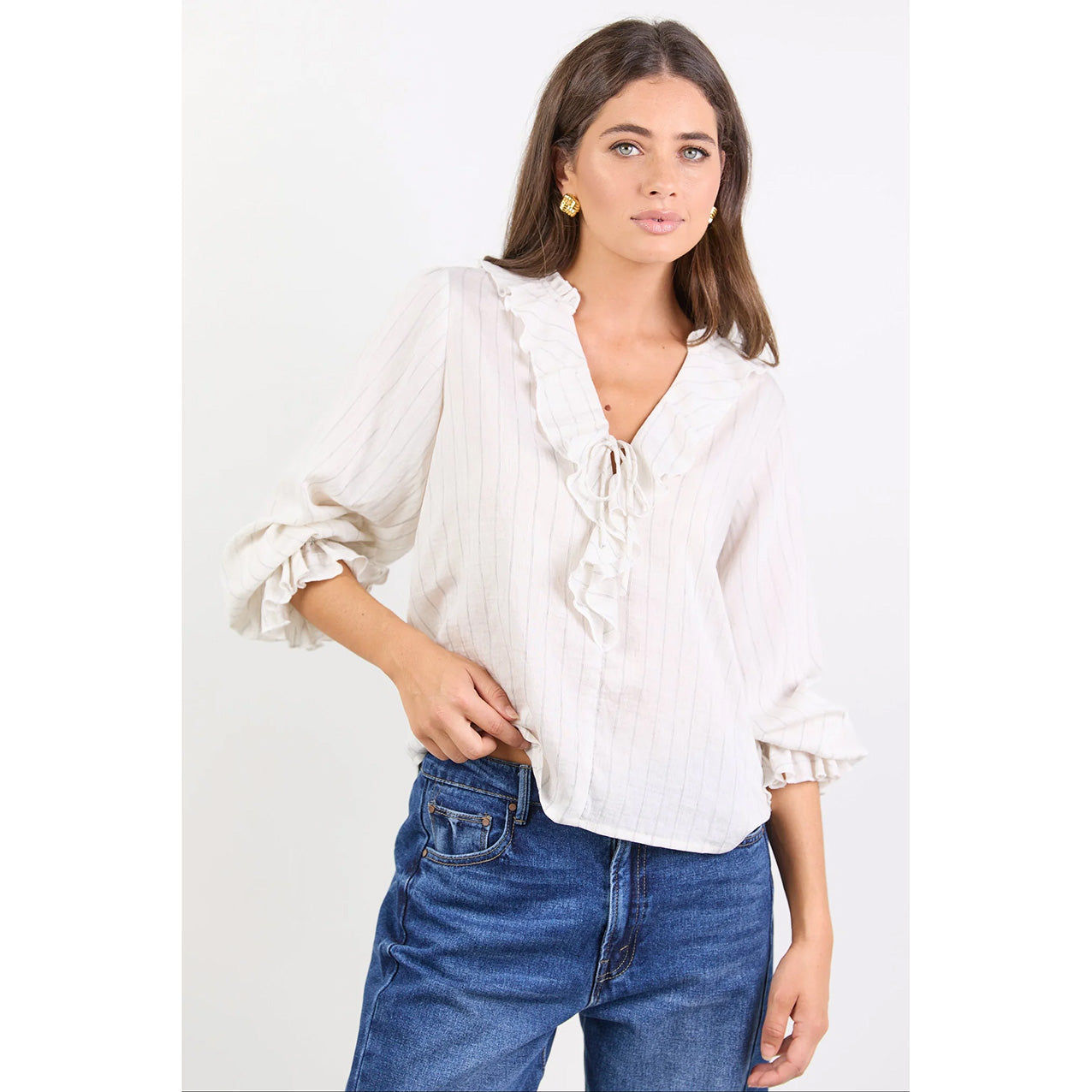 Decorate Ivory Black Stripe Frill Shirt
