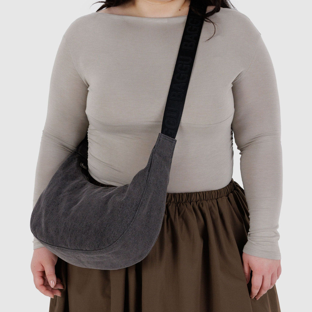 Baggu Medium Denim Crescent Bag Washed Black Denim