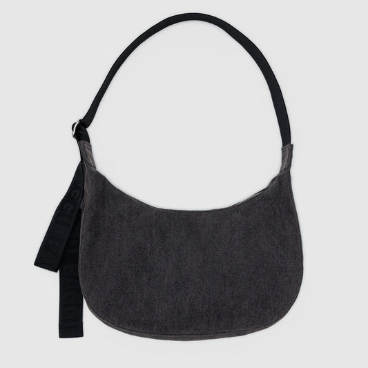 Baggu Medium Denim Crescent Bag Washed Black Denim
